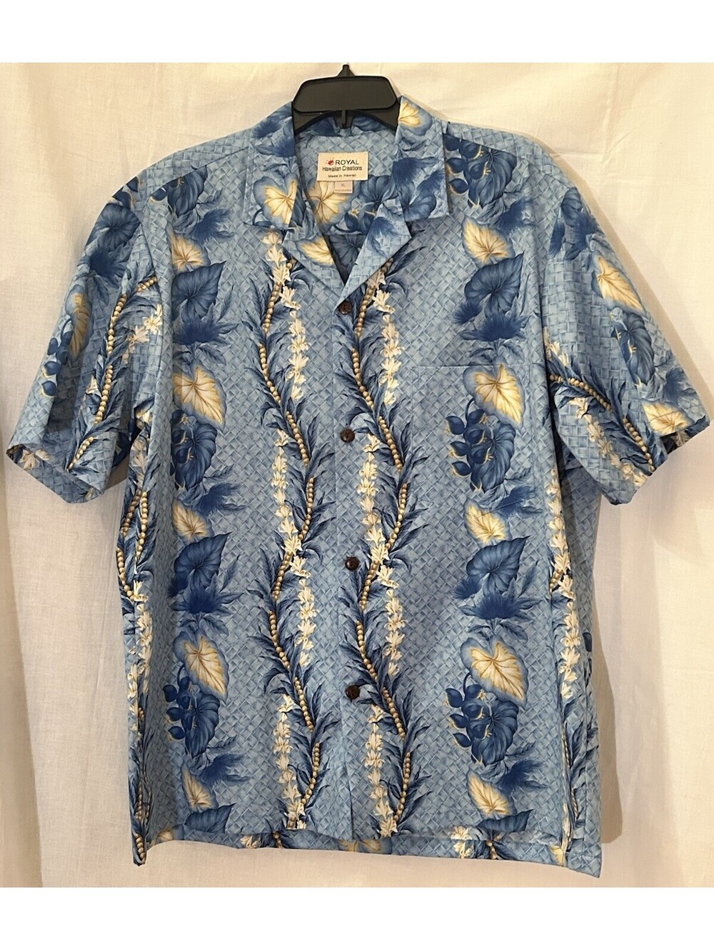 Vtg 60s Royal Hawaiian Blue Tropical Aloha Floral Disco Short Sleeve Shirt XL